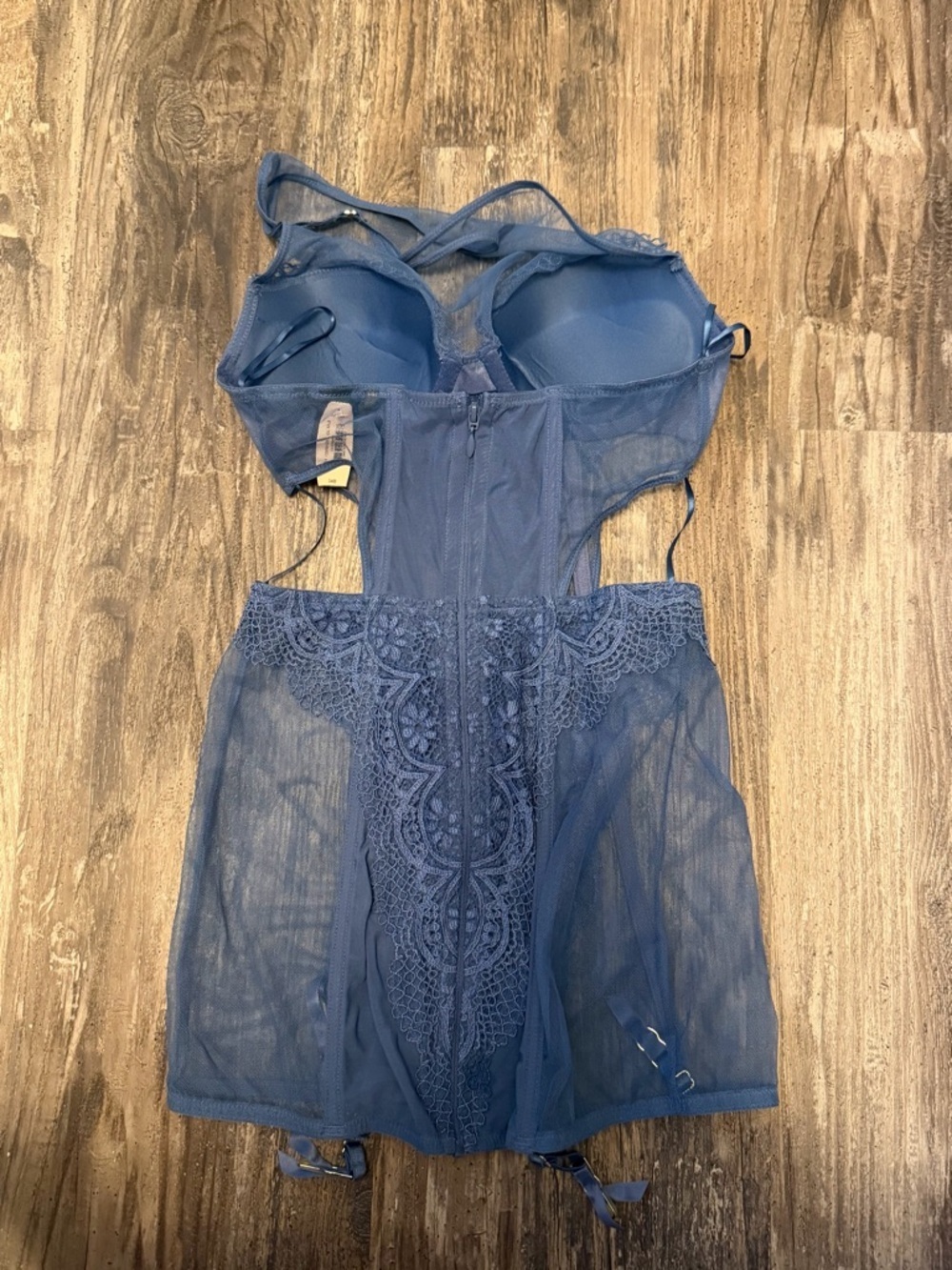 Victoria Secret 34/ B Lingerie Zip Corset & Bustier High Neck Blue Mesh NWT - Picture 4 of 5